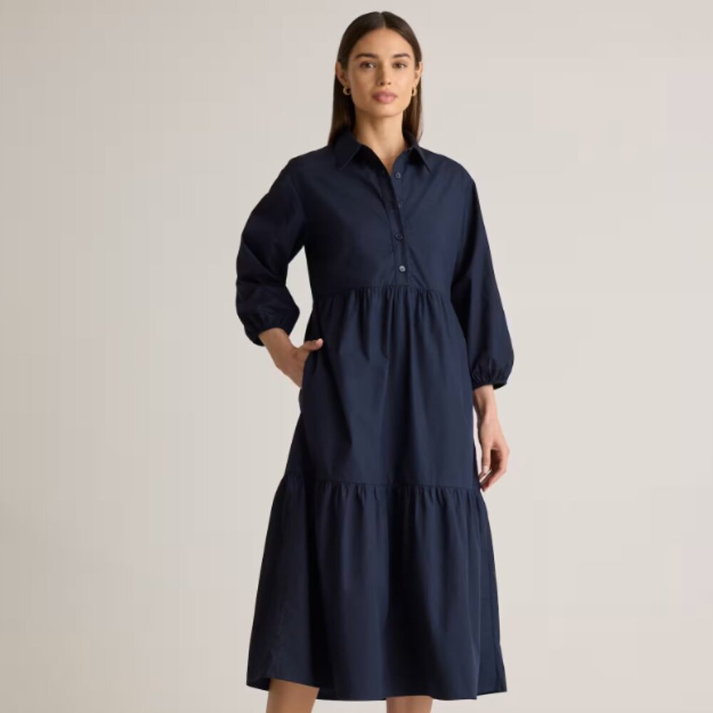 Quince 100% Organic Cotton Poplin Midi Tunic Dress in Navy, Size Small